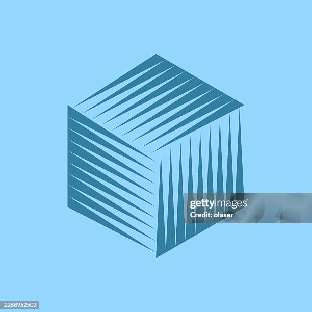 a minimalist geometric cube illustration with striped patterns. - 3d cube blocks stock illustrations