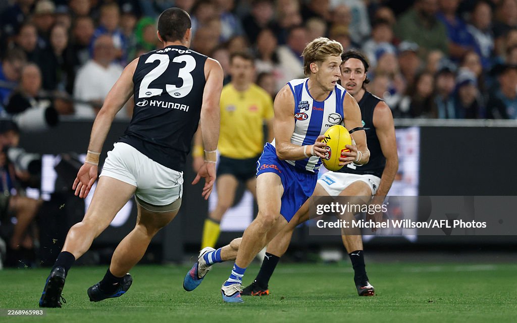 Dylan Stephens Dylan Stephens of the Kangaroos in action during the 2026 AFL Round ...