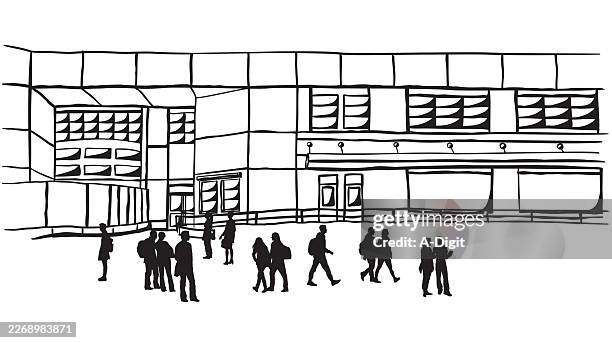 higher education campus ink - college studying outside stock illustrations