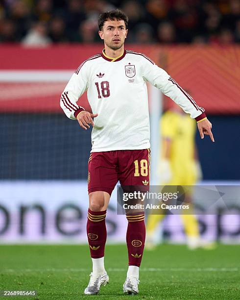 Martin Zubimendi of Spain looks on during the International Friendly match between Spain and Serbia at Estadio de la Ceramica on March 27, 2026 in...