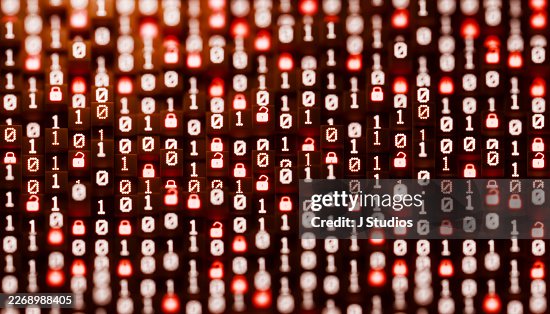 Horizontal Field of Glowing Binary Code and Padlocks Representing Global Data Scrutiny Horizontal Field of Glowing Binary Code and Padlocks Representing Global Data Scrutiny