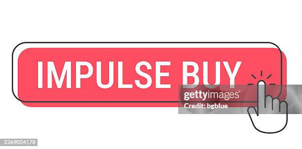 impulse buy - click button with hand cursor on white background - trigger button stock illustrations