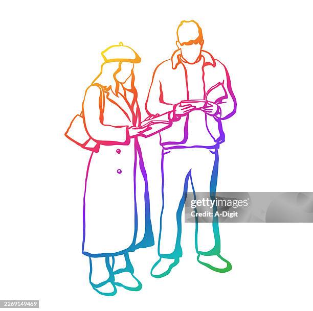 couple reading - school backpack isolated stock illustrations