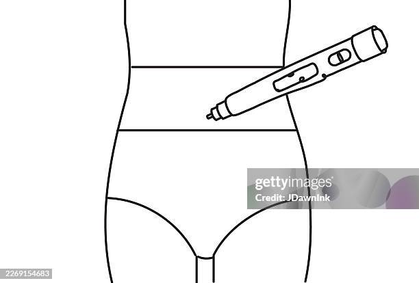 continuous line style semaglutide glp-1 injection pen on human abdomen design - hormone therapy stock illustrations