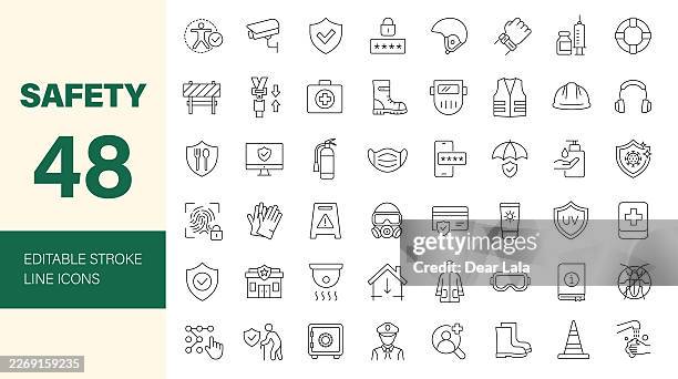 safety icon set. editable line icons. vector illustration. - safety stock illustrations