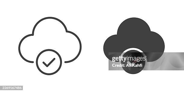 cloud success thin line and glyph solid icon. editable stroke and perfect pixel isolated on transparent background - information resources stock illustrations