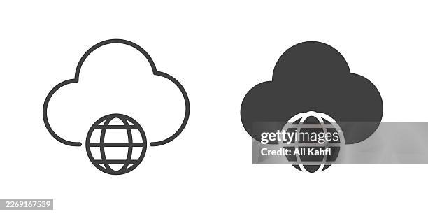 global connection thin line and glyph solid icon. editable stroke and perfect pixel isolated on transparent background - information resources stock illustrations