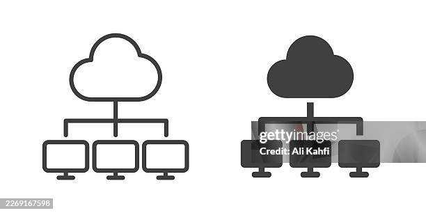cloud network thin line and glyph solid icon. editable stroke and perfect pixel isolated on transparent background - information resources stock illustrations