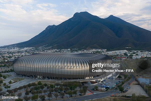 An aerial view of Monterrey Stadium on March 30, 2026 in Monterrey, Mexico. Monterrey Stadium, officially named BBVA Stadium, will host four matches...