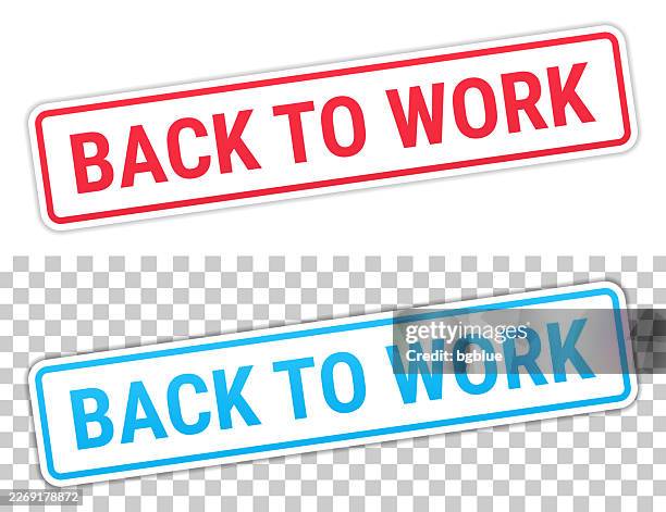 back to work - red and blue labels on blank background - back to work stock illustrations