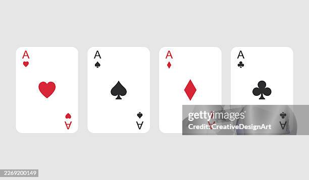 illustrations, cliparts, dessins animés et icônes de quatre as de cartes à jouer ensemble. jeux d’argent, poker et concept gagnant - quinte flush