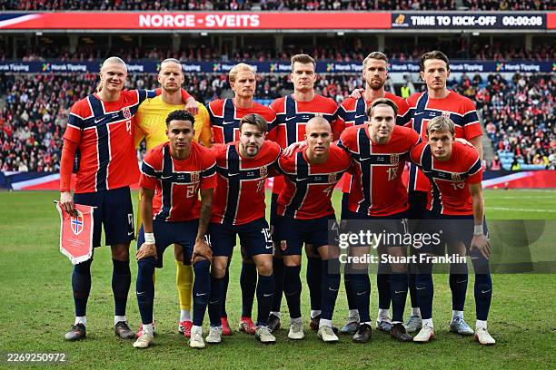 The Norway team pose for a photo prior to the international friendly match between Norway and Switzerland at Ullevaal Stadion on March 31, 2026 in...