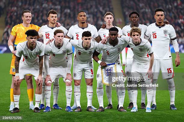 The England team pose for a photo prior to the international friendly match between England and Japan at Wembley Stadium on March 31, 2026 in London,...