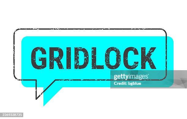 gridlock - blue grunge speech bubble on blank background. - technology roadblock stock illustrations