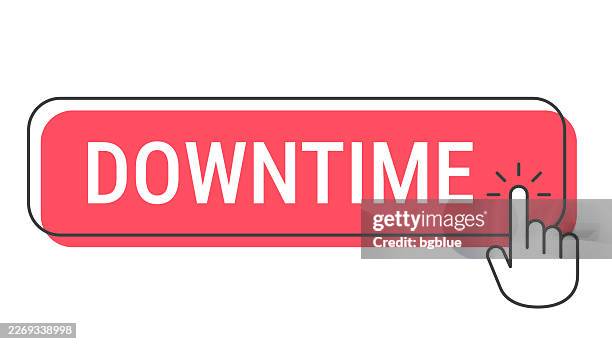downtime - click button with hand cursor on white background - pointing down white background stock illustrations
