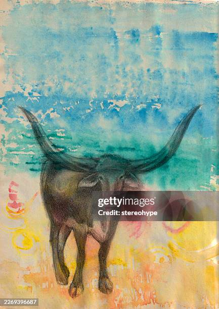 large horned ox - famine stock illustrations