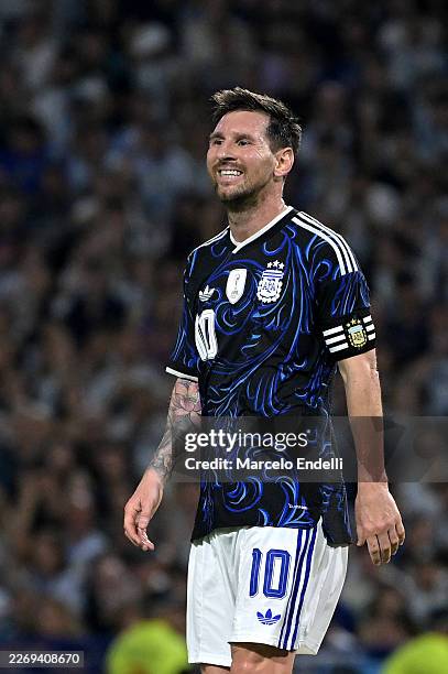 Lionel Messi of Argentina reacts during the international friendly match between Argentina and Zambia at Estadio Alberto J. Armando on March 31, 2026...