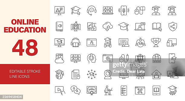 ilustraciones, imágenes clip art, dibujos animados e iconos de stock de icono de la educación online. iconos de línea editables. ilustración vectorial. - pago de matrícula