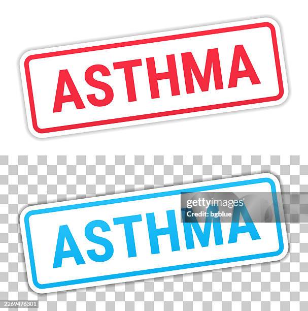 asthma - red and blue labels on blank background - difficulty breathing exercise stock illustrations