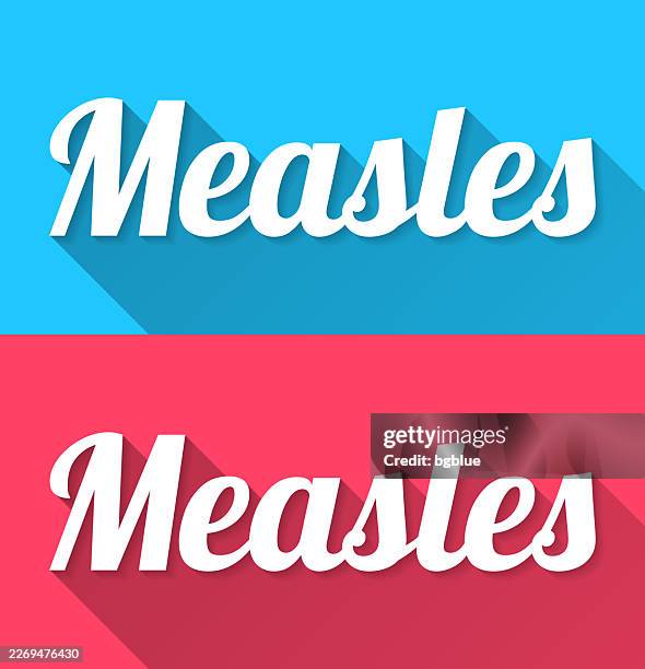 measles - flat design with long shadow on blue and red background - measles stock illustrations