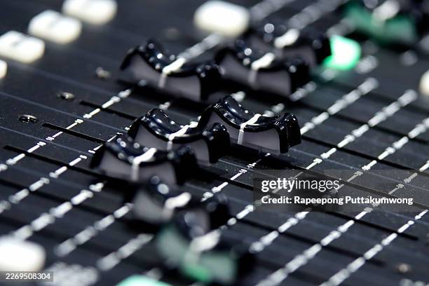 professional soundboard interface with adjustable level controls for live event broadcasting - volume slider stock pictures, royalty-free photos & images