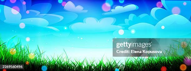 a sunny summer day outdoors, in cartoon style. graphic vector illustration in eps format. - turf background stock illustrations