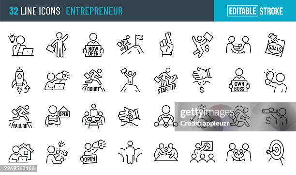 entrepreneur thin line icons - editable stroke - entrepreneur stock illustrations