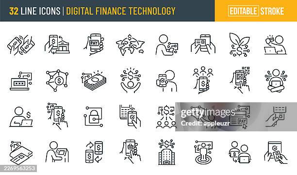 digital finance and financial technology thin line icons - editable stroke - digital wallet stock illustrations
