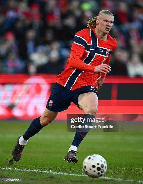 Erling Haaland of Norway in action during the international friendly match between Norway and Switzerland at Ullevaal Stadion on March 31, 2026 in...