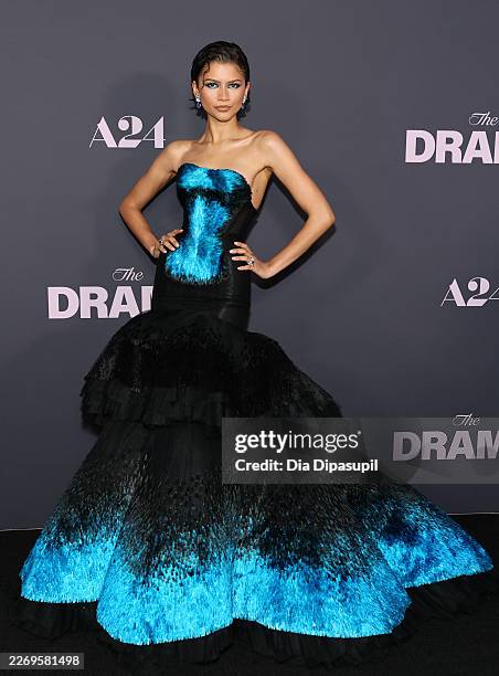Zendaya attends the premiere of A24's "The Drama" at Regal Union Square on April 02, 2026 in New York City.