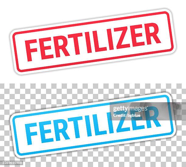 fertilizer - red and blue labels on blank background - fertilizer spreader stock illustrations
