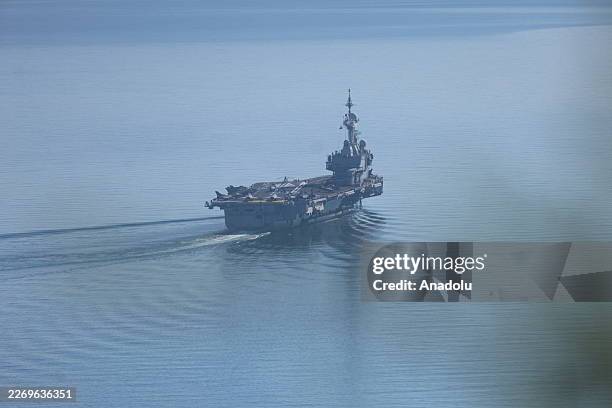 Franceâs nuclear-powered aircraft carrier Charles de Gaulle is seen at Souda Bay in Crete, Greece on April 07, 2026.