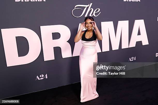 Jordyn Curet attends the New York premiere of "The Drama" at Regal Union Square on April 02, 2026 in New York City.
