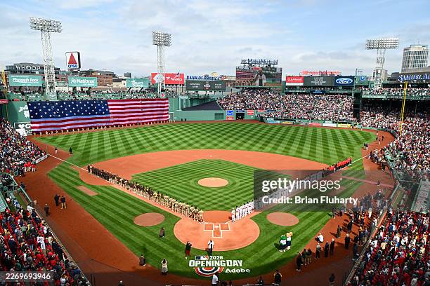 General view of Fenway Park during the National Anthem before the home opener between the San Diego Padres and the Boston Red Sox on April 03, 2026...