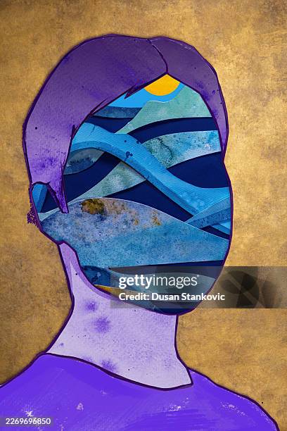 ai-generated internal landscape - face reflection water stock illustrations