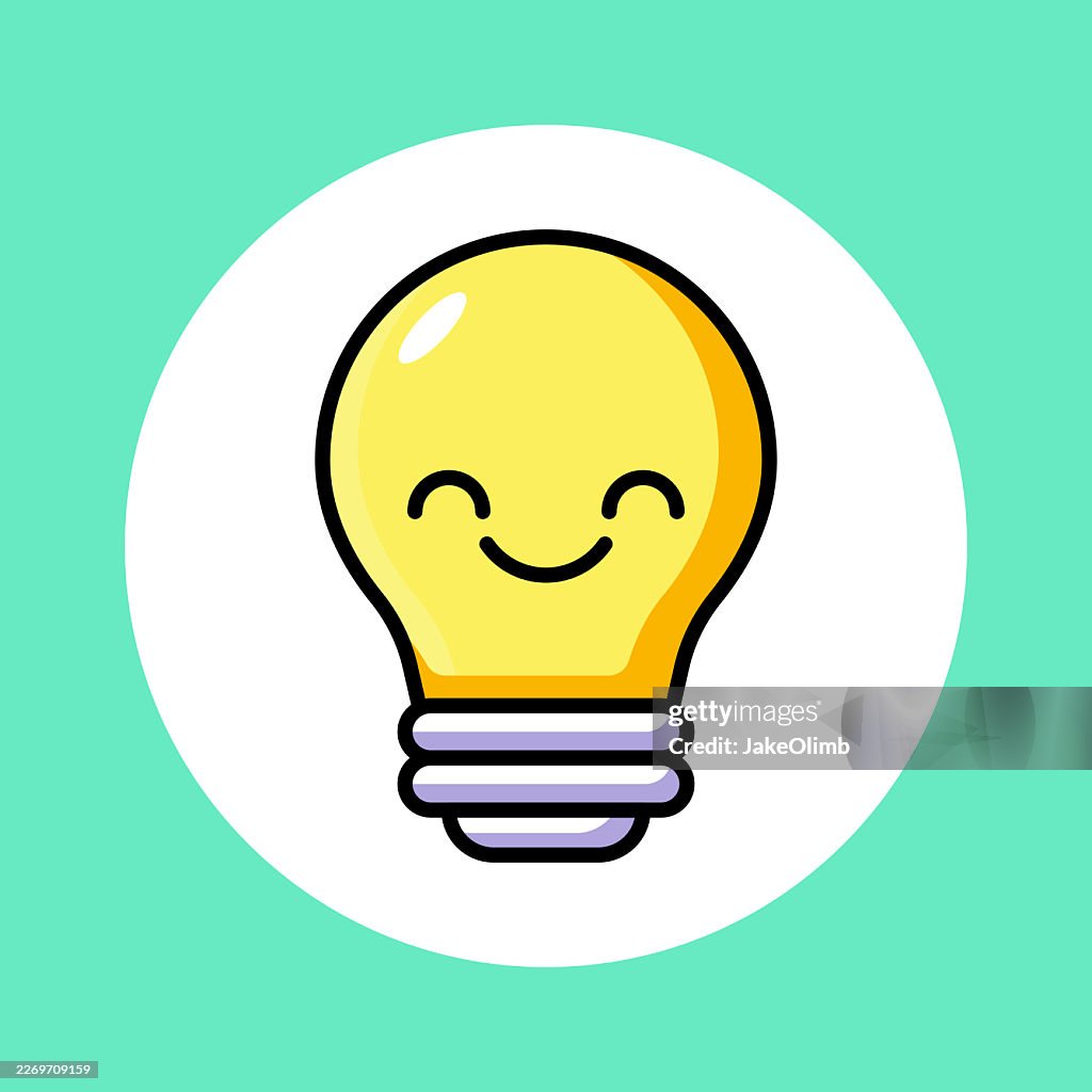 Cute Kawaii Lightbulb Line Art