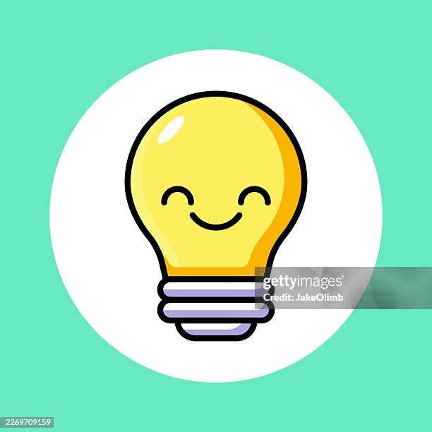cute kawaii lightbulb line art - incandescent light bulb stock illustrations