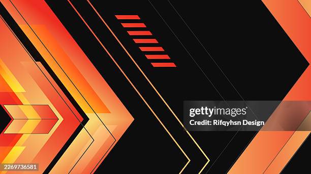 futuristic sports web banner on black background featuring abstract arrow patterns, geometric shapes, neon gradient glow, flowing motion, vector design, racing, gaming, and tech innovation concepts - racing background stock illustrations