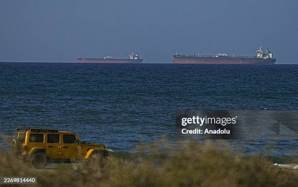 View of the vessels heading towards the Strait of Hormuz following the two-week temporary ceasefire reached between the United States and Iran on the...