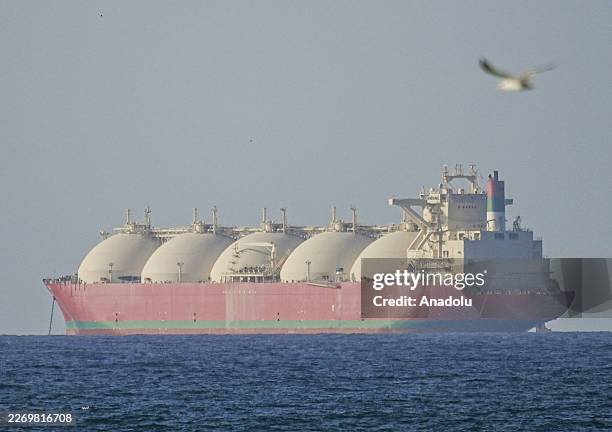 View of the vessels heading towards the Strait of Hormuz following the two-week temporary ceasefire reached between the United States and Iran on the...