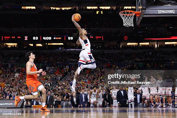 Solo Ball of the UConn Huskies dunks the ball against Andrej Stojakovic of the Illinois Fighting Illini during the second half in the Final Four of...