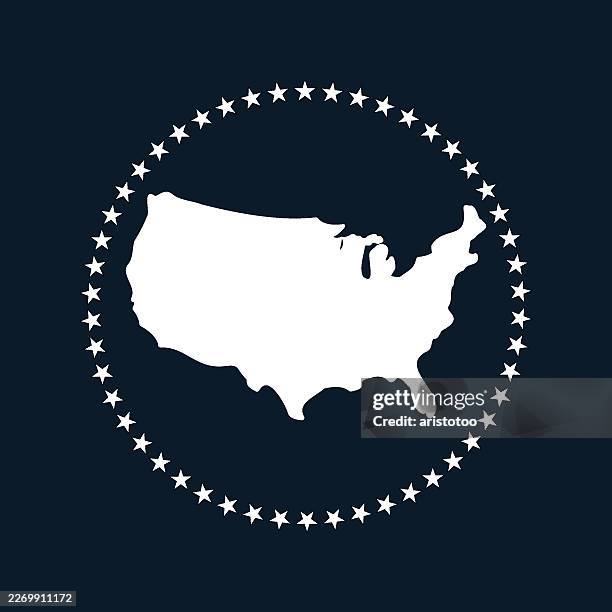 usa stars. blue, with text and white map. - presidential seal flag stock illustrations