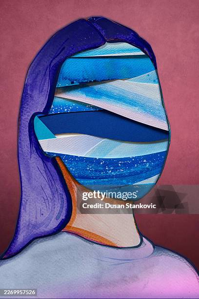 serene & melancholy - face reflection water stock illustrations
