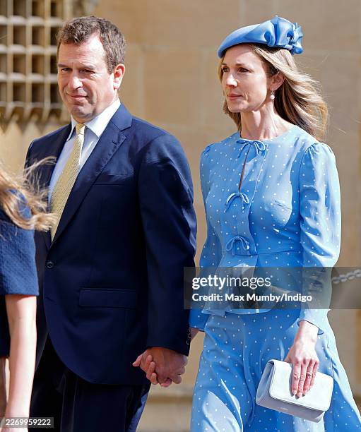 Peter Phillips and Harriet Sperling attend the traditional Easter Sunday Mattins Service at St George's Chapel, Windsor Castle on April 5, 2026 in...