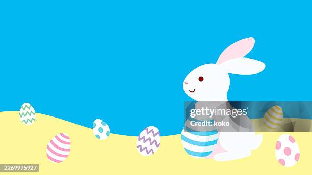 happy easter, cute rabbit, colorful eggs. - red easter eggs stock illustrations