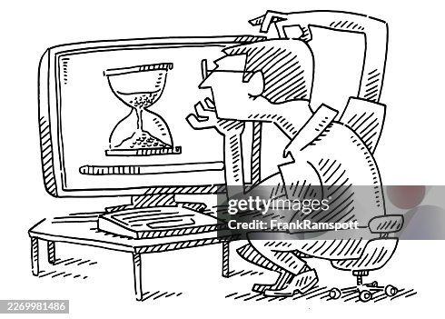 Office Worker Waiting For Computer Update Drawing Office Worker Waiting For Computer Update Drawing
