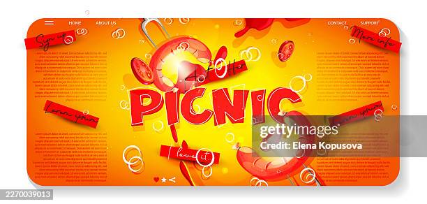picnic, cartoon-style creative poster. graphic vector web page template in eps format. - summer grilling vector stock illustrations