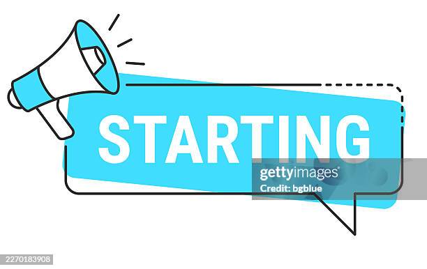 starting - speech bubble and megaphone on white background - voice activated stock illustrations