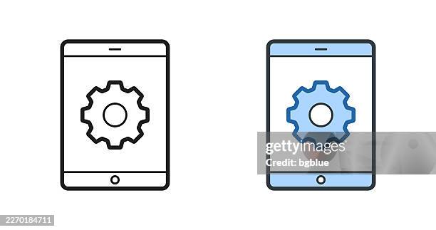 tablet pc settings - gears. icons for design - editable stroke icon - spin wheel stock illustrations