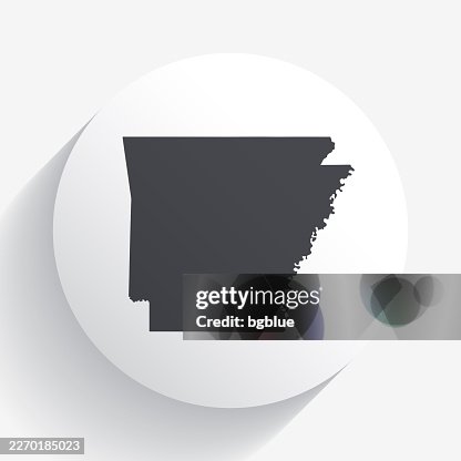 Arkansas map on circle button with long shadow Arkansas map on circle button with long shadow